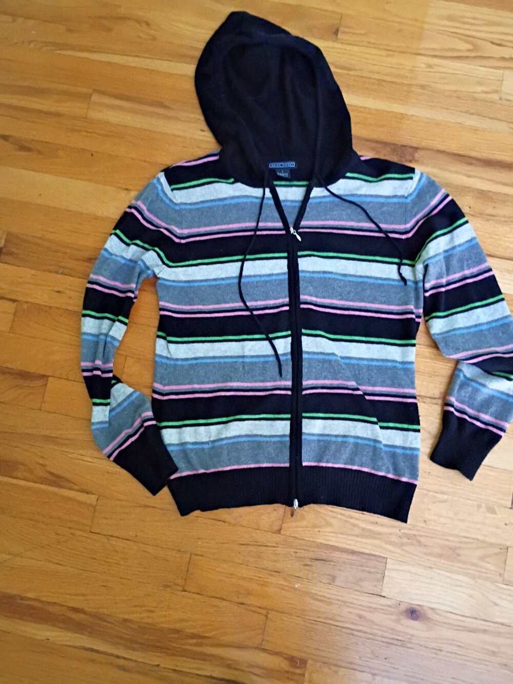 Lauren Hansen soft lightweight multicolor striped 100% cashmere zip up hoodie sw